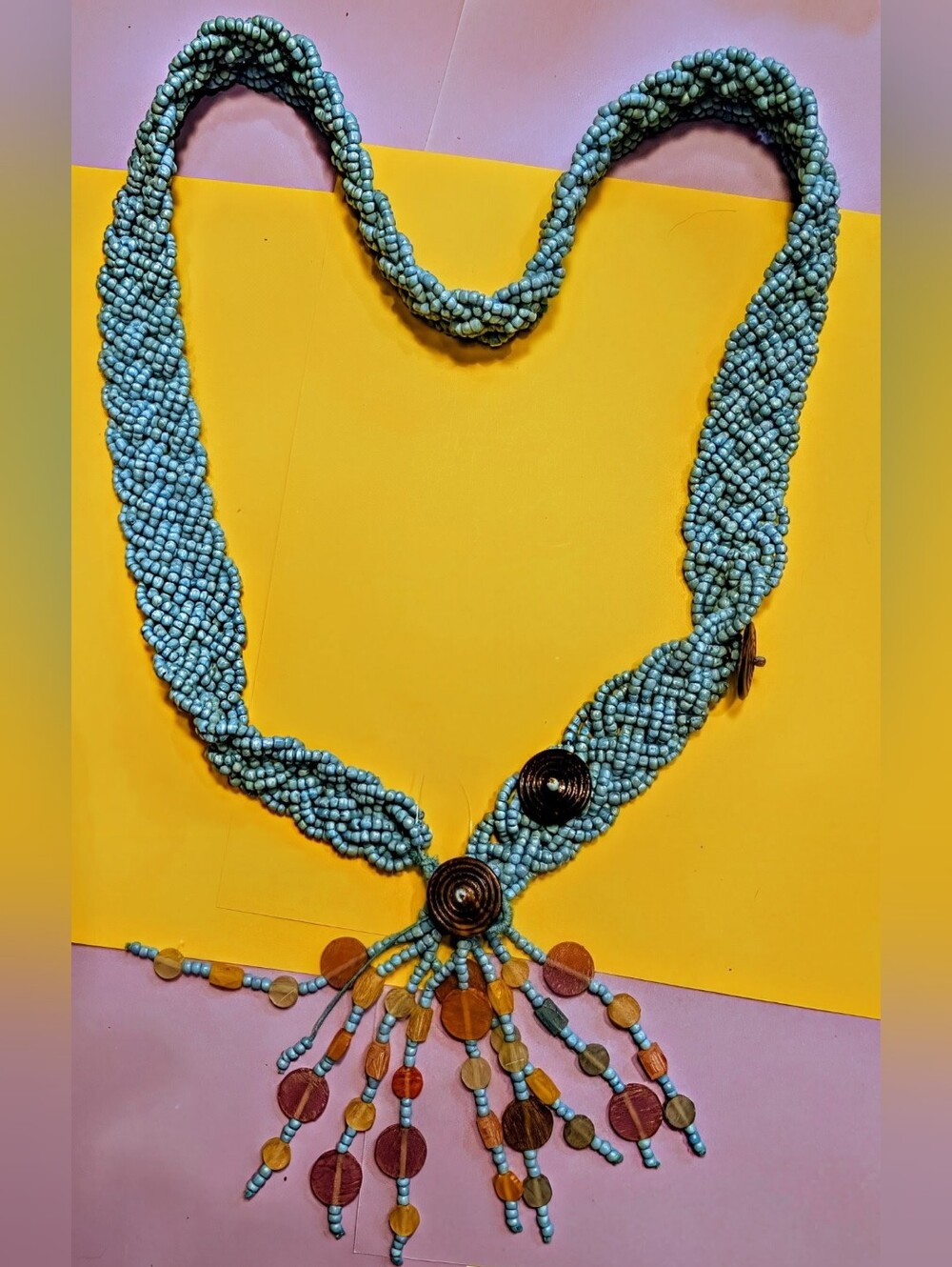 Bead Braided Belt Dense Turquoise Toned Beads